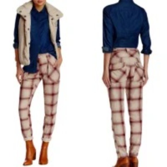 Free People Maroon Plaid Button Fly Utility Cargo Pants Sz 2 - Picture 11 of 11